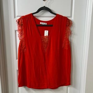 Rebecca Taylor Red Lace Accent Blouse